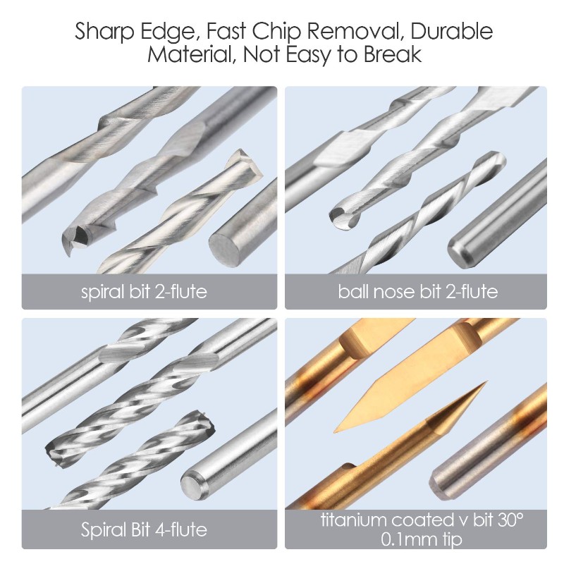 Schaftfräser-Kombinationskit-Set CNC-Fräser-Bits Cutter Cutting Milling Tool (4-fach, je 10 Stück) Einschließlich Flach- / Kugelfräser, V-förmige 30-Grad-Gravur-Bits und 4-Flöten-Schaftfräser