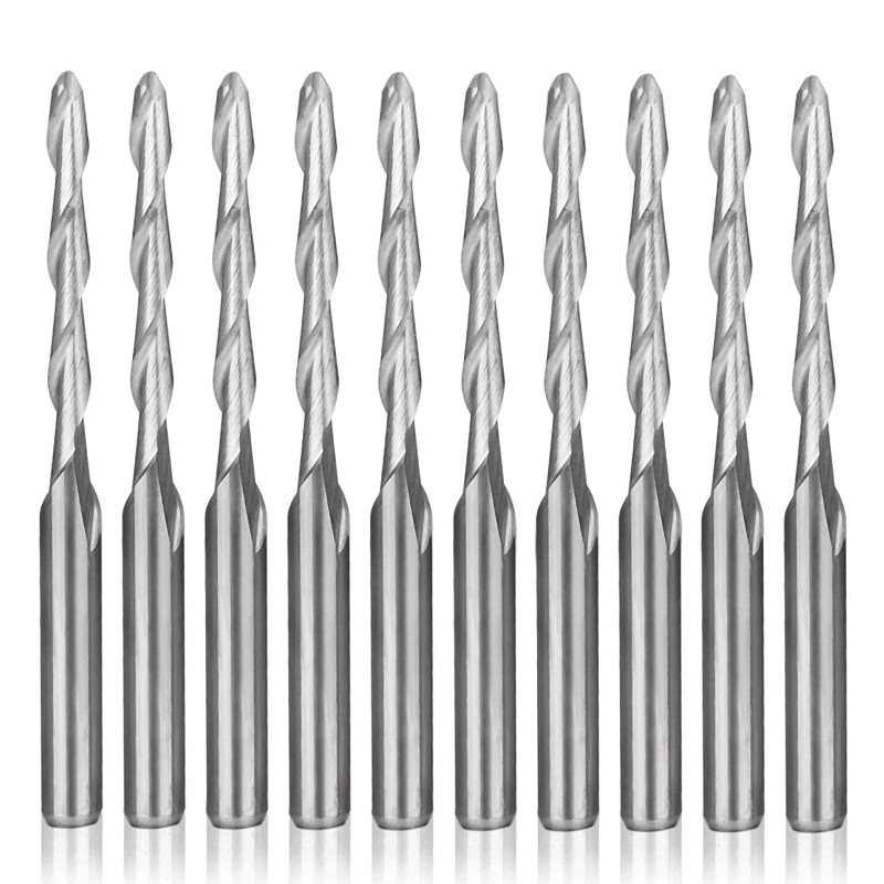 CNC-Fräser 1/8 ”Schaftkugelfräser 2 mm Schnittdurchmesser 2-Flöten Spiral Upcut Fräser Gravur Carving Tool Set Wolfram Stahl 17mm CEL, 38,5mm OAL für MDF Acryl Holz PVC