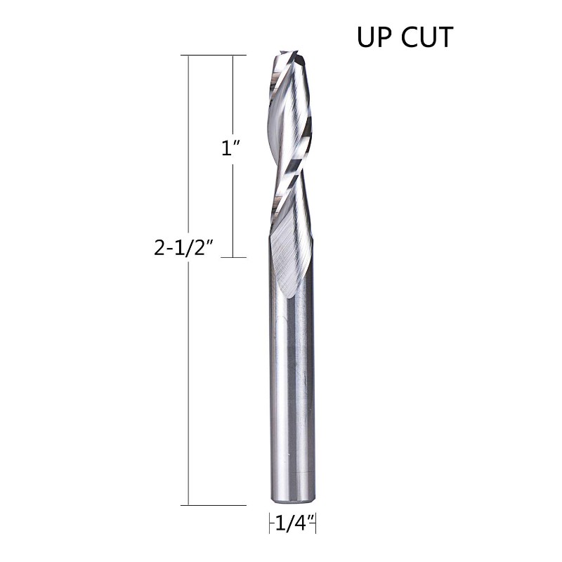 Spiralfräser mit UpCut 1/4 Zoll Schnittdurchmesser, 1/4 Zoll Schaft HRC55 Vollhartmetall-CNC-Schaftfräser für den Holzschnitt, Carving
