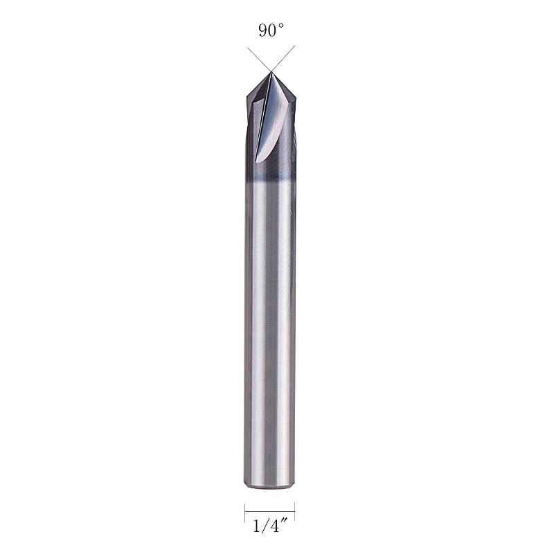 90-Grad-Hartmetall-V-Bits mit Tiain-Beschichtung, 4 Nuten, Fasen-Schaftfräser für Caving-V-Nut und Vorzeichen