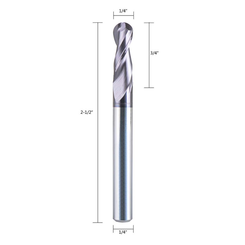 Kugelkopffräser CNC-Fräser Fräser Doppelflöten Spiralfräswerkzeug 1/4 Zoll Schaft mit 3 Zoll über Länge