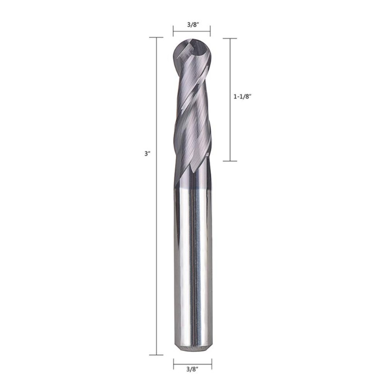 Kugelkopffräser Fräser Fräser Doppelflöte Spiralfräser 3/8 Zoll Schaft mit 3 Zoll OVL