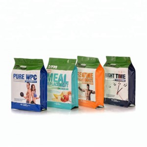 Hersteller 1 kg Flat Bottom Protein Supplements Beuteltasche mit durchsichtigem Fenster, quadratischer Boden, Beuteltasche mit Reißverschluss oben