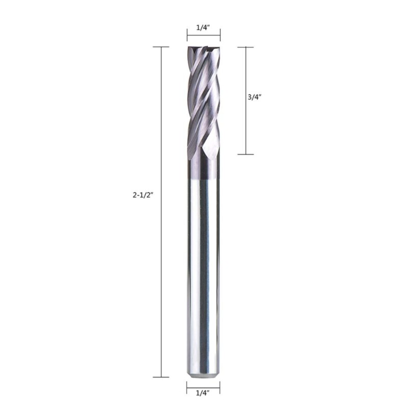 4 Nuten CNC-Schaftfräser, Vierkantkopf, 1/4 Zoll Schaftdurchmesser, 2-1 / 2 Zoll lang, Spiralfräser mit Beschichtung