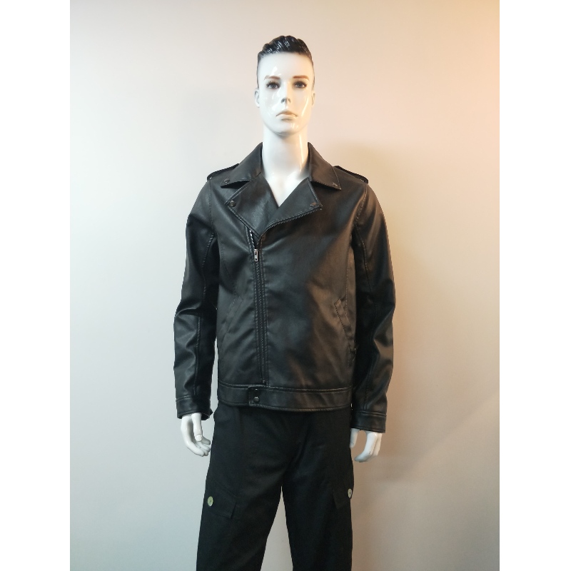 SCHWARZE PU-BIKERJACKE FÜR HERREN RLMPJ0001