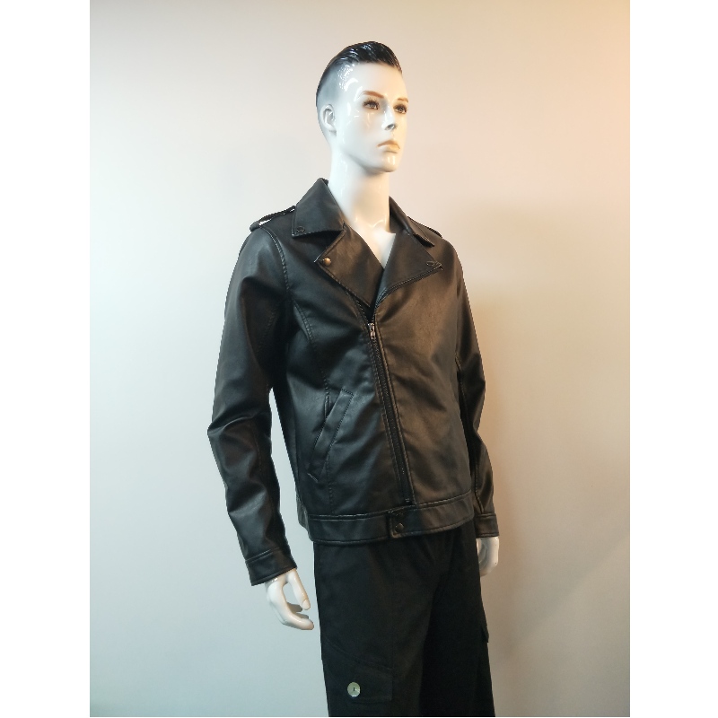 SCHWARZE PU-BIKERJACKE FÜR HERREN RLMPJ0001