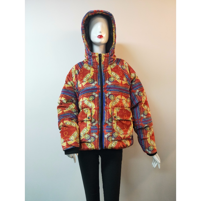 DAMEN FARBIGER GEDRUCKTER PUFFERMANTEL RLWC0002