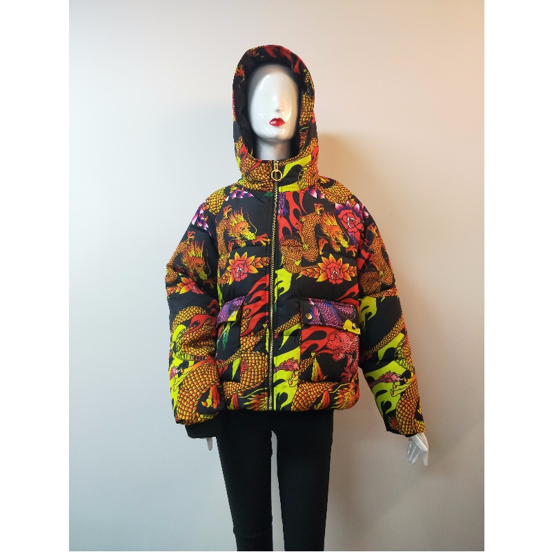 DAMEN-DRACHEN-DRUCK-PUFFER-MANTEL RLWPC0004