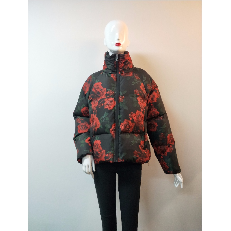 DAMEN-BLUMENDRUCK-PUFFER-MANTEL RLWPC0007
