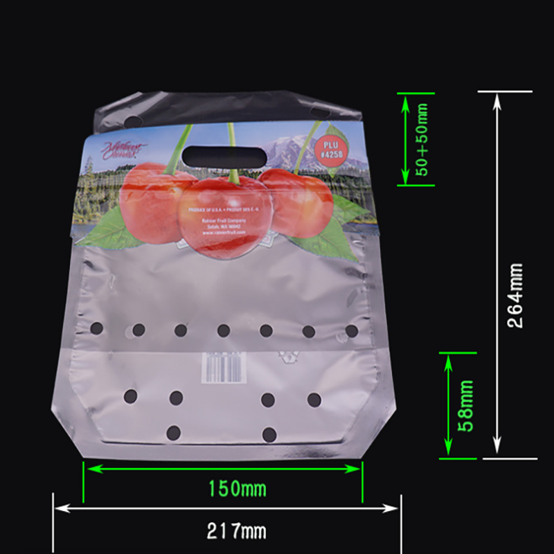 Ökologisch bedruckter Kunststoffbeutel mit Reißverschluss für Traubenfrüchte mit Belüftungsöffnungen
