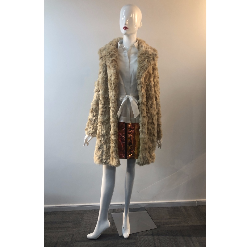 DAMEN BEIGE LANGER PELZMANTEL RLWF0008