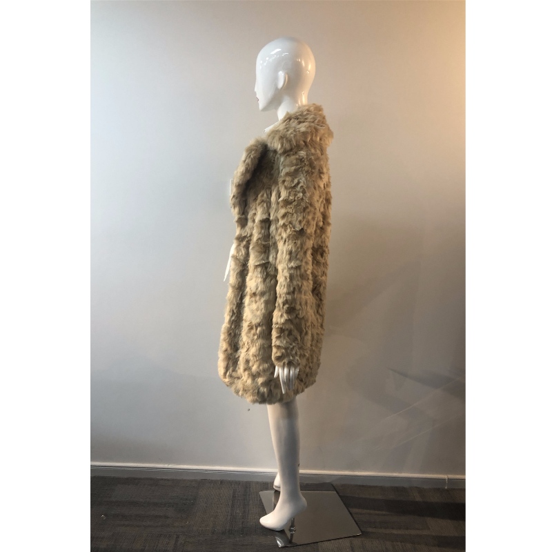 DAMEN BEIGE LANGER PELZMANTEL RLWF0008
