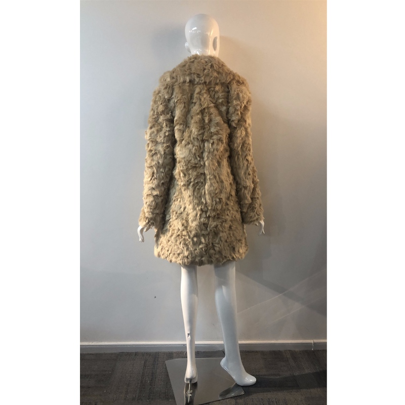 DAMEN BEIGE LANGER PELZMANTEL RLWF0008