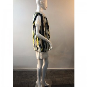 DAMEN FARBIGE VERTIKALE STREIFEN PELZ GILET RLWF0011