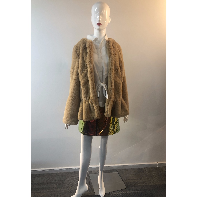 DAMEN BROWN COLLARLESS PELZMANTEL RLWF0015