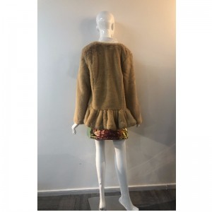 DAMEN BROWN COLLARLESS PELZMANTEL RLWF0015