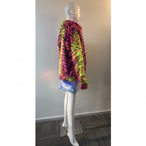 DAMEN FARBIGER STREIFENFELLMANTEL RLWF0019