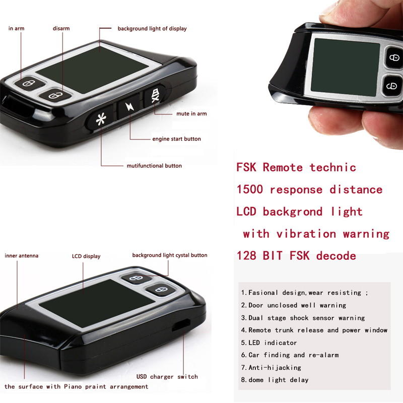 Auto Code Grabber mit zwei FSK LCD Sender Fernalarmanlage 500m