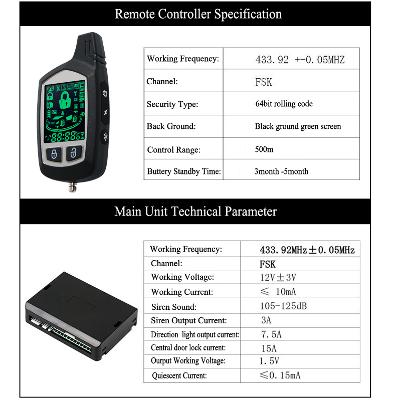 Zwei-Wege-LCD-Fahrzeug-Autoalarm-Codegrabber und ferngesteuerter Keyless-Entry