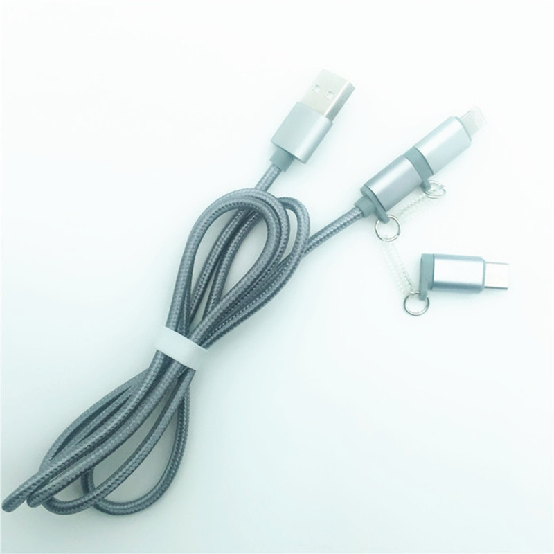 KPS-1002CB 3in1 Hochwertiges 1M 2a OD3.5MM Nylon geflochtenes USB-Ladekabel