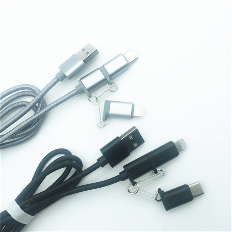 KPS-1002CB 3in1 Hochwertiges 1M 2a OD3.5MM Nylon geflochtenes USB-Ladekabel