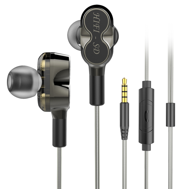 Hochwertige Dual Driver Deep Bass Stereo In-Ear-HiFi-Ohrhörer mit Kabel