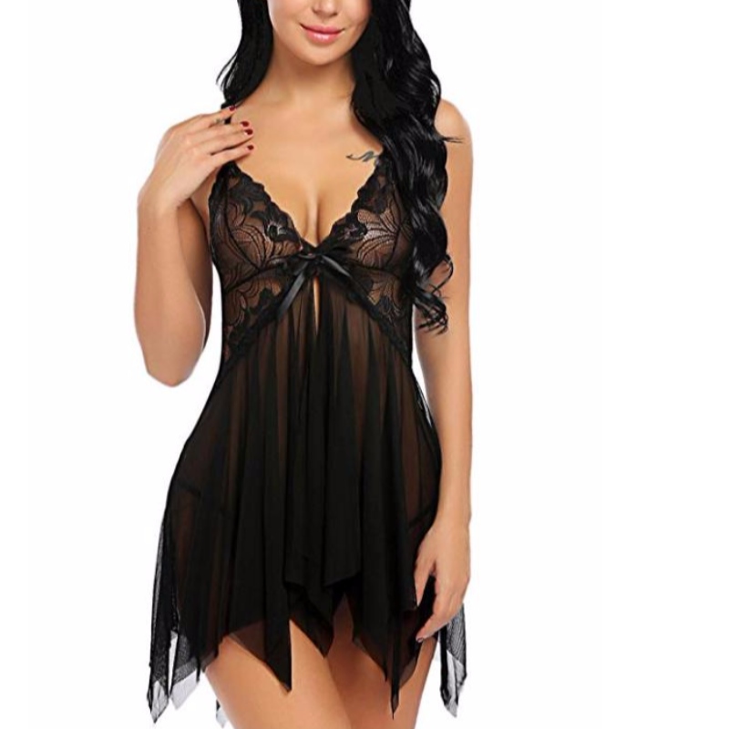 Frauen Sexy Dessous Spitze Babydoll V-Ausschnitt Nachtwäsche Strap Chemise in mehreren Farben Rose-Team