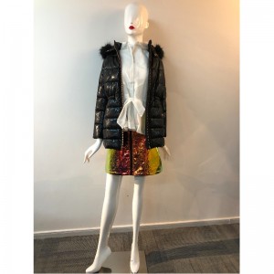 DAMEN GLÄNZENDER PUFFERMANTEL AUS SCHWARZEM RLWPC0082