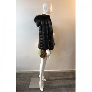 DAMEN GLÄNZENDER PUFFERMANTEL AUS SCHWARZEM RLWPC0082