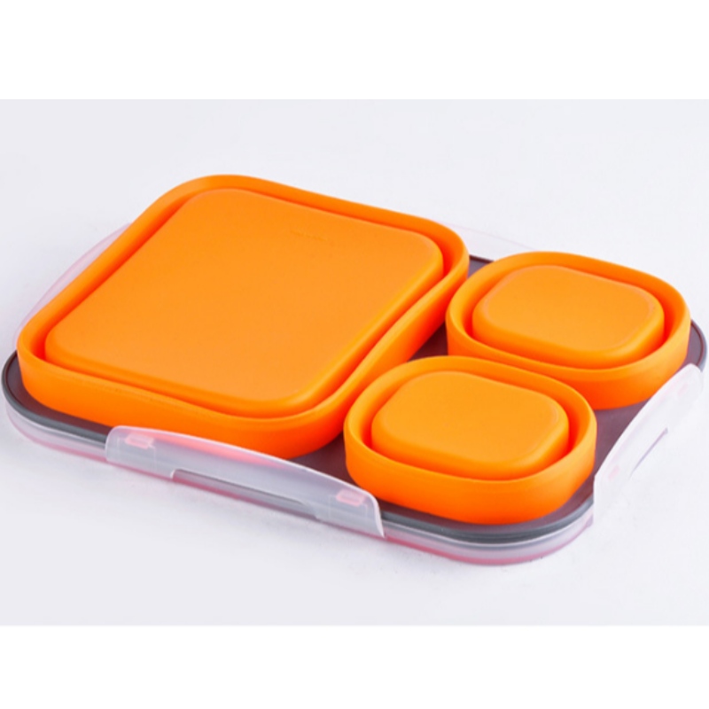 Silikon lunchbox doppelschicht lunchbox silikon frische box kinder lunchbox klappschüssel benutzerdefinierte