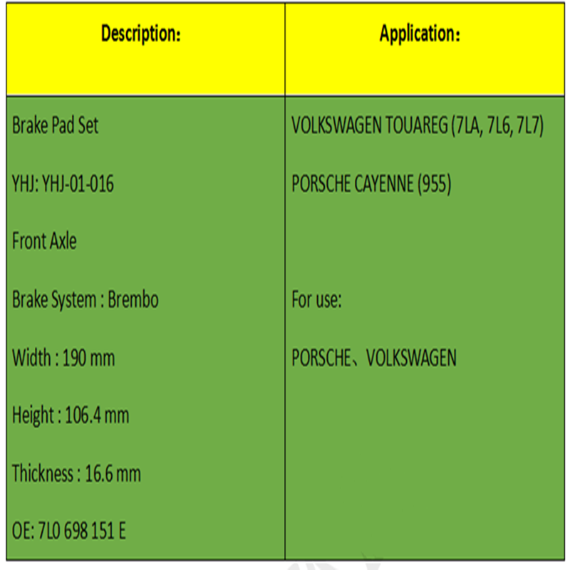 Bremsbeläge (OE: 7L0698151E)