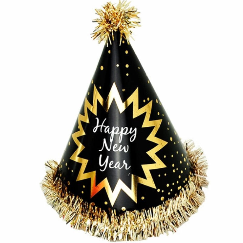 Frohes neues Jahr Foil Fringed Cone hat Papier mit Glitter