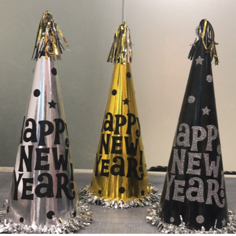 Frohes neues Jahr Foil Fringed Cone hat Papier mit Glitter