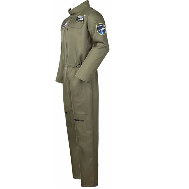 Herren Air Force Fighter Pilot Overall Fluganzug Kostüme für Erwachsene mit gestickten Aufnähern und Taschen