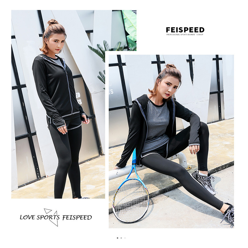 FDMF005-Frauen 5pcs Sport Anzüge Fitness Yoga Running Athletic Trainingsanzüge