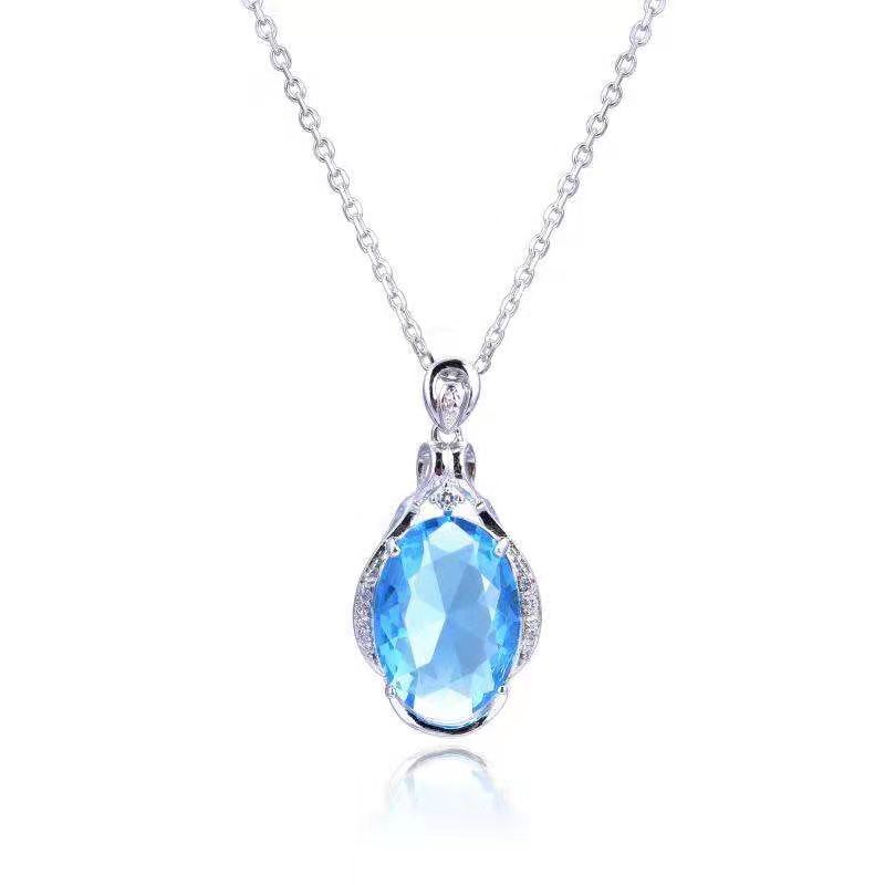 Sterling Silber Imitation Schmuck Licht Saphir Anhänger Frauen Halskette