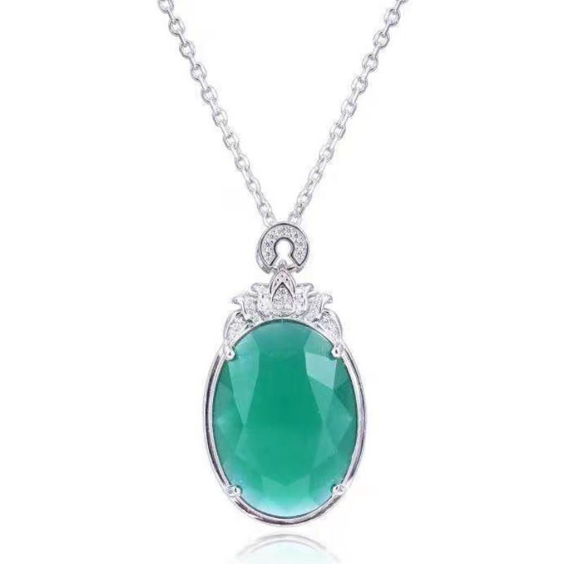 925 Sterling Silber synthetische malaiische Jade Edelstein Anhänger Frauen Halskette