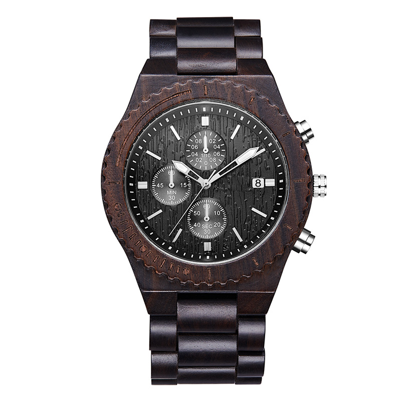 Wooden Watch Herren Chronograph Schwarz Multifunktions-Uhr aus umweltfreundlichem Naturholz