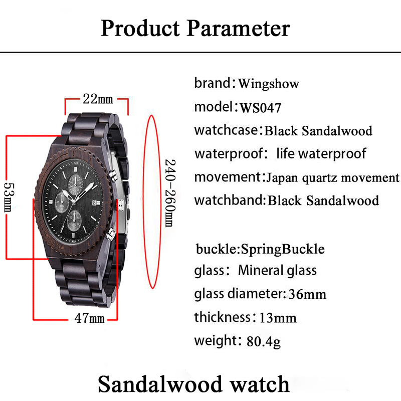 Wooden Watch Herren Chronograph Schwarz Multifunktions-Uhr aus umweltfreundlichem Naturholz