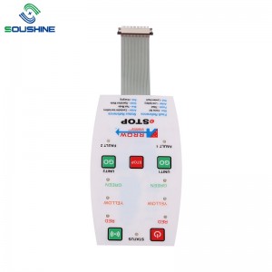 Membranschalter mit LED und geprägter Taste, glänzende Oberflächenlösung