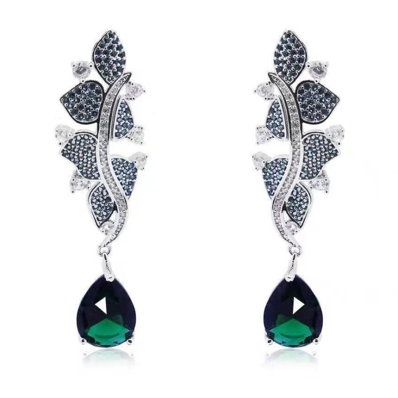 925 Sterling Silber synthetische Smaragd Blatt Zirkonia Frauen Ohrringe