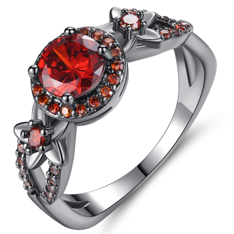 Schwarzgoldringe Damenringe Amethystgelb Rubingranatringe 925er Sterlingsilber Platinweißgoldringe Geburtssteinschmuck