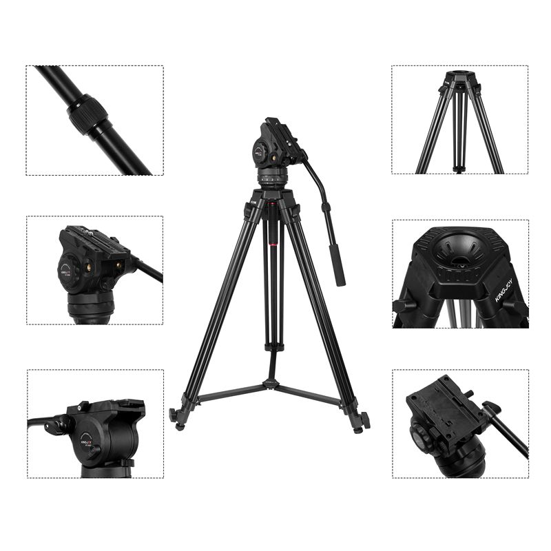 KINGJOY 3-teiliges professionelles Hochleistungs-Videostativ VT-2100L mit Flüssigkeits-Dämpfungskopf VT-3550 für Camcorder