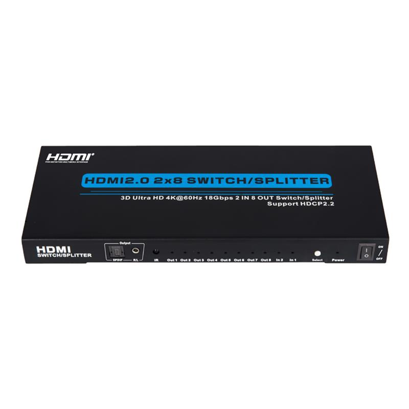 V2.0 HDMI 2x8 Switch / Splitter-Unterstützung 3D Ultra HD 4Kx2K @ 60Hz HDCP2.2