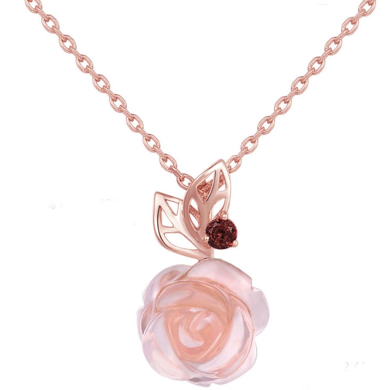 Rose Gold Rose Anhänger Edelstein Halskette Frauen Halskette 925 Sterling Silber 2020