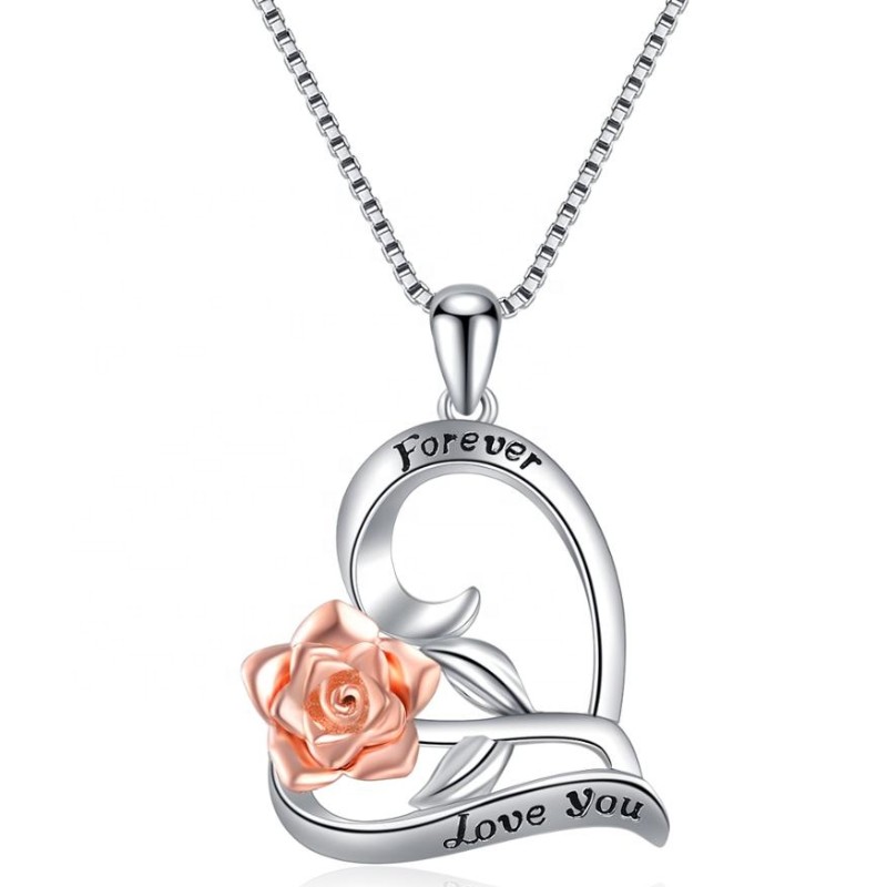 925 Sterling Silber Rose Herz Anhänger Anweisung Halskette personalisierte gravierte Halskette 2020 Design