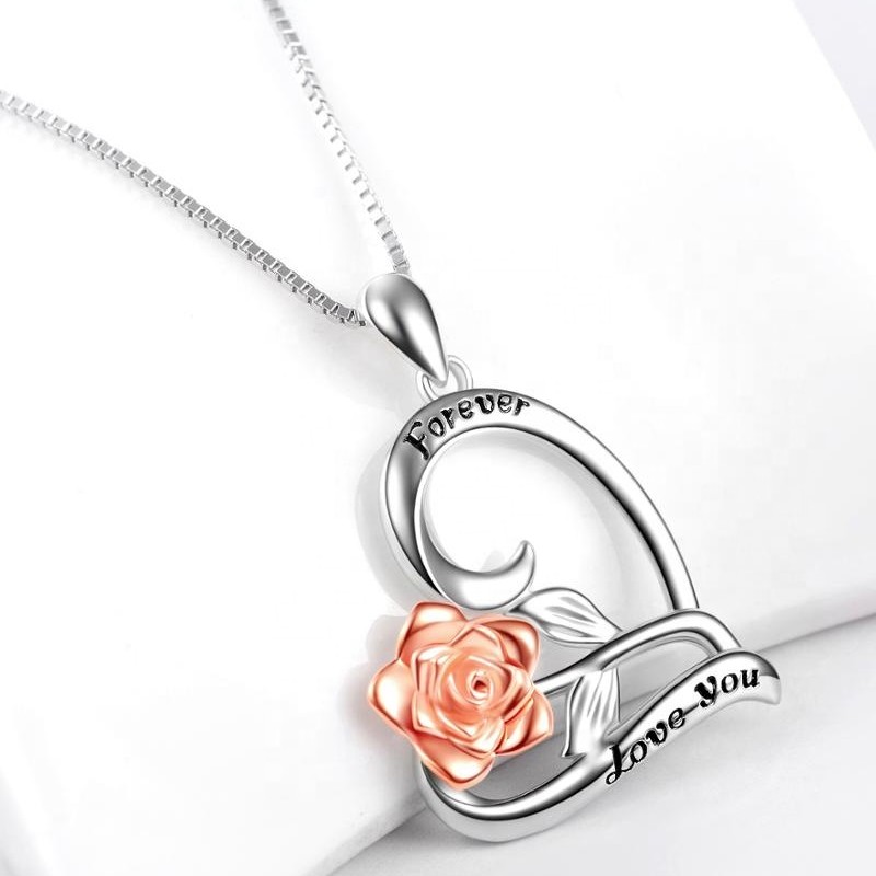 925 Sterling Silber Rose Herz Anhänger Anweisung Halskette personalisierte gravierte Halskette 2020 Design