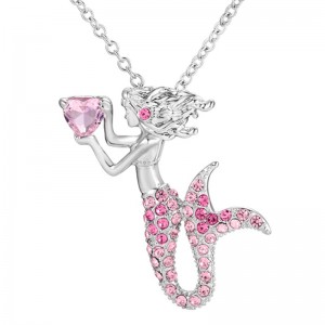 Meerjungfrau Herz Anhänger rosa Edelstein Halskette für Frauen 14 Karat Gold 925 Sterling Silber 18 Karat Roségold