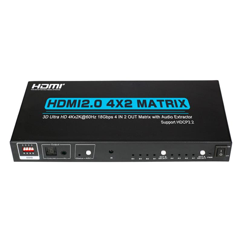 V2.0 HDMI 4x2 Matrix Unterstützung Ultra HD 4Kx2K @ 60Hz HDCP2.2 18Gbps Mit Audio Extractor