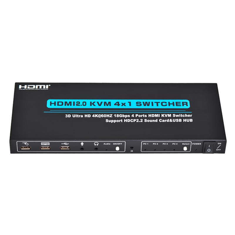 V2.0 HDMI KVM 4x1 Switch Unterstützung Ultra HD 4Kx2K @ 60Hz HDCP2.2 18Gbps Soundkarte & USB Hub